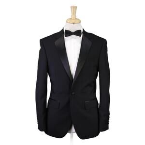 Jos A Bank Black Slim Fit Tuxedo Formal Wool Suit 38R